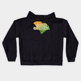 Colorful mandala art map of South Carolina with text in green and orange Kids Hoodie